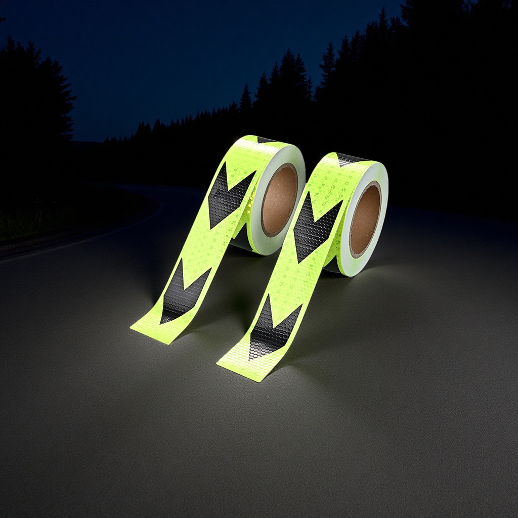 Colored reflective warning tape, high-brightness night vision safety sign, made of PVC material, 5cm wide and 45 meters long details Picture