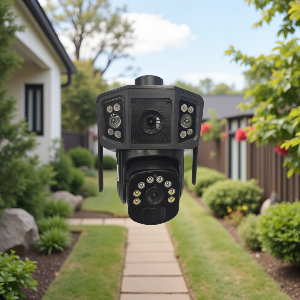 (Price to be negotiated) Black dual-lens surveillance camera, high-definition night vision, waterproof, outdoor, home, indoor security details Picture