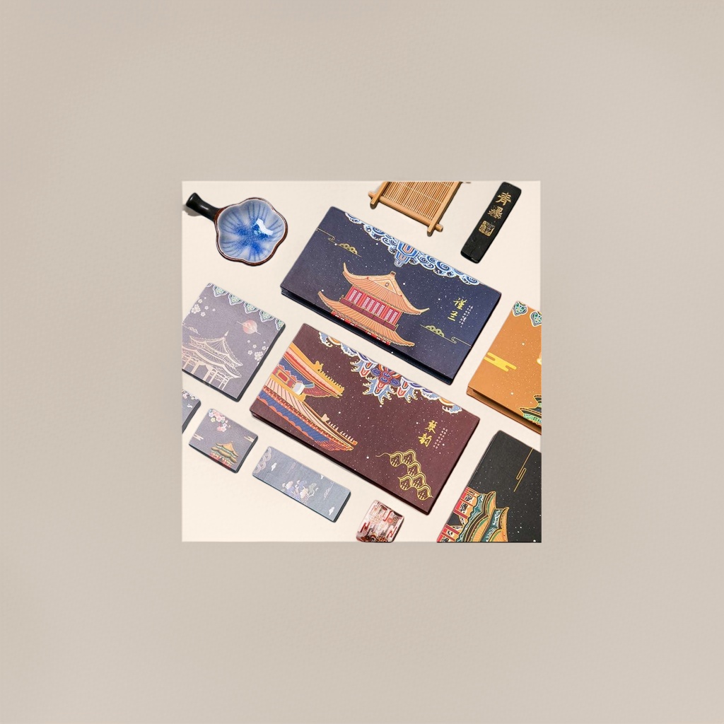 古风建筑图案文具套装 创意国风学生办公用品 Application Scenario