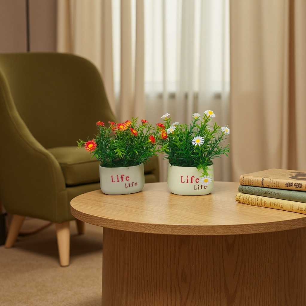 The beige artificial flower pot set pairs artificial flowers with simple home decoration Specification image