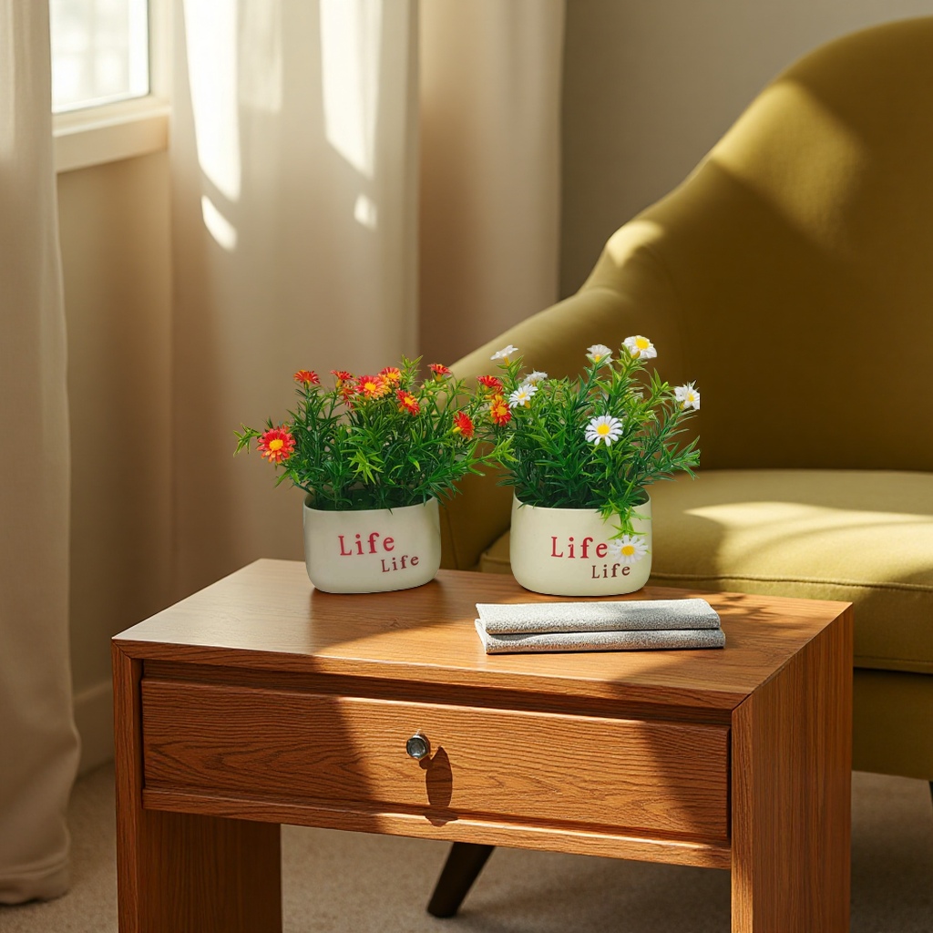 The beige artificial flower pot set pairs artificial flowers with simple home decoration Application Scenario