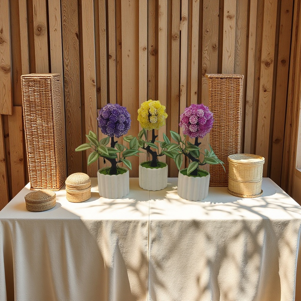 三盆彩色仿真花盆栽 客厅卧室装饰摆件 多色组合 details Picture