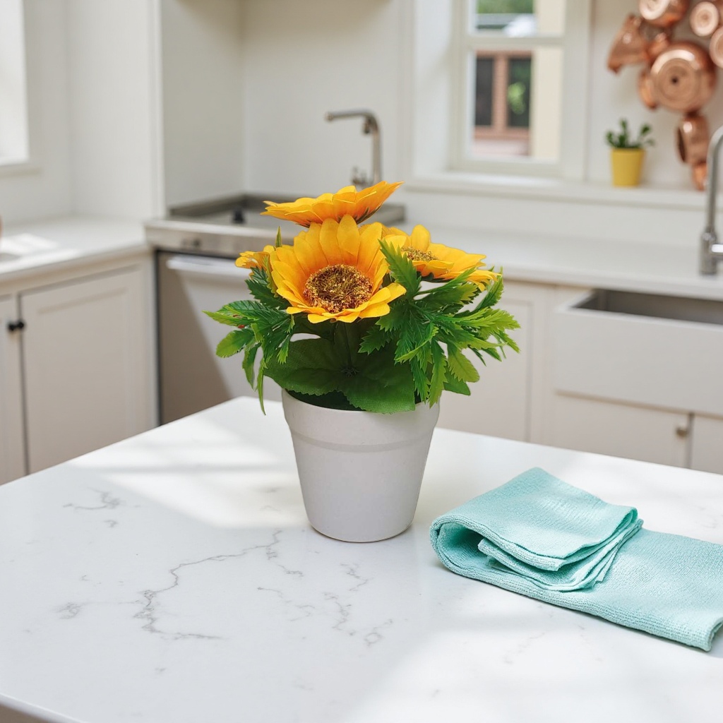 Yellow sunflower artificial flowers paired with white ceramic flowerpots for home decoration ornaments Specification image