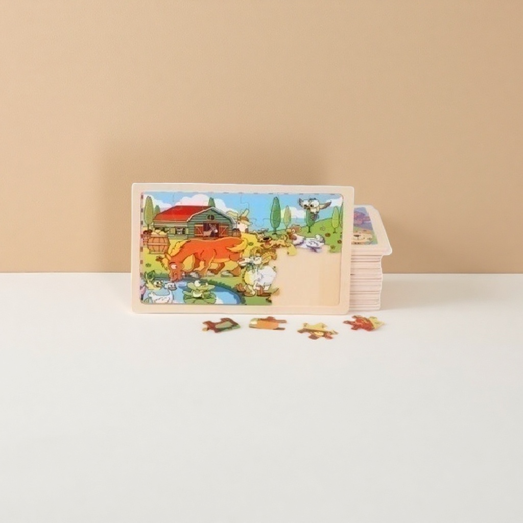 Farm animal color jigsaw puzzle board, wooden educational toy, safety rounded corner children's enlightenment teaching aid