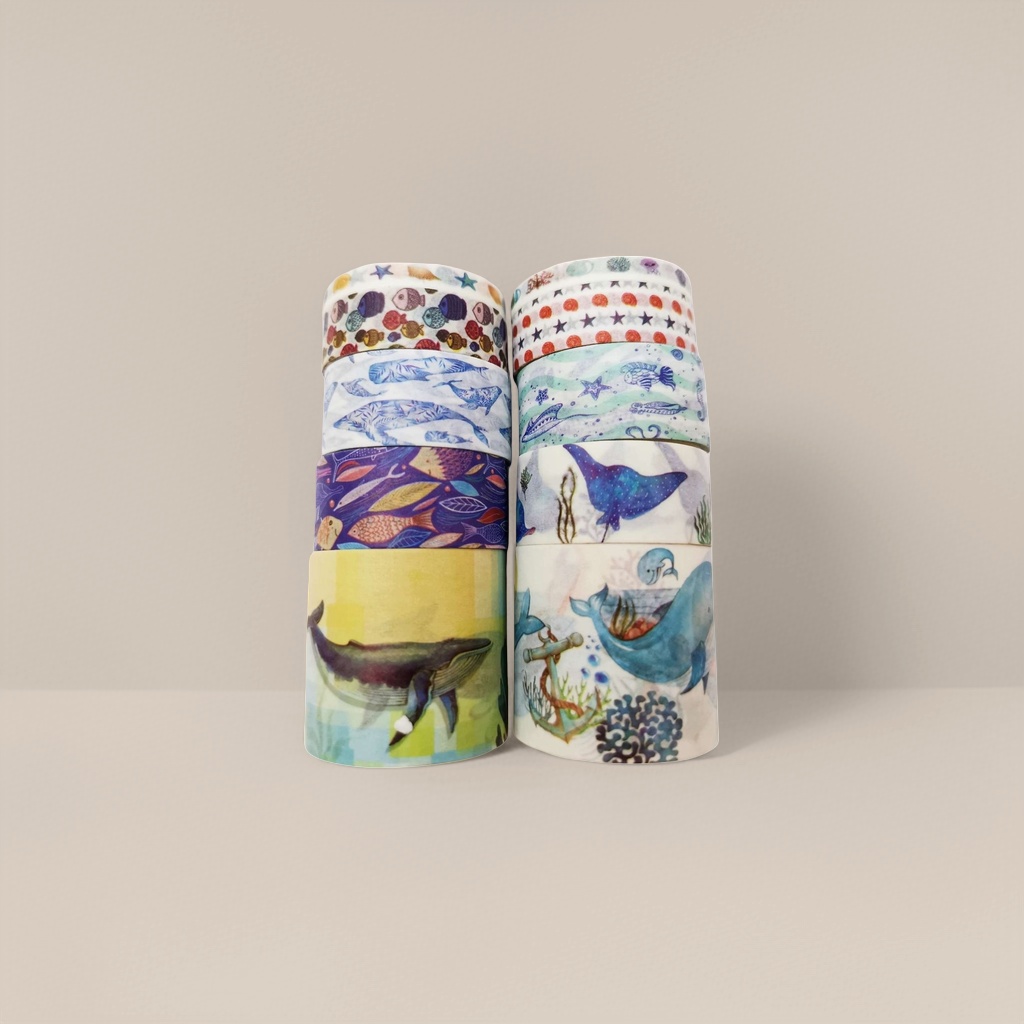 Ocean-themed tape roll, notebook, decorative sticker, creative storage stationery set Specification image