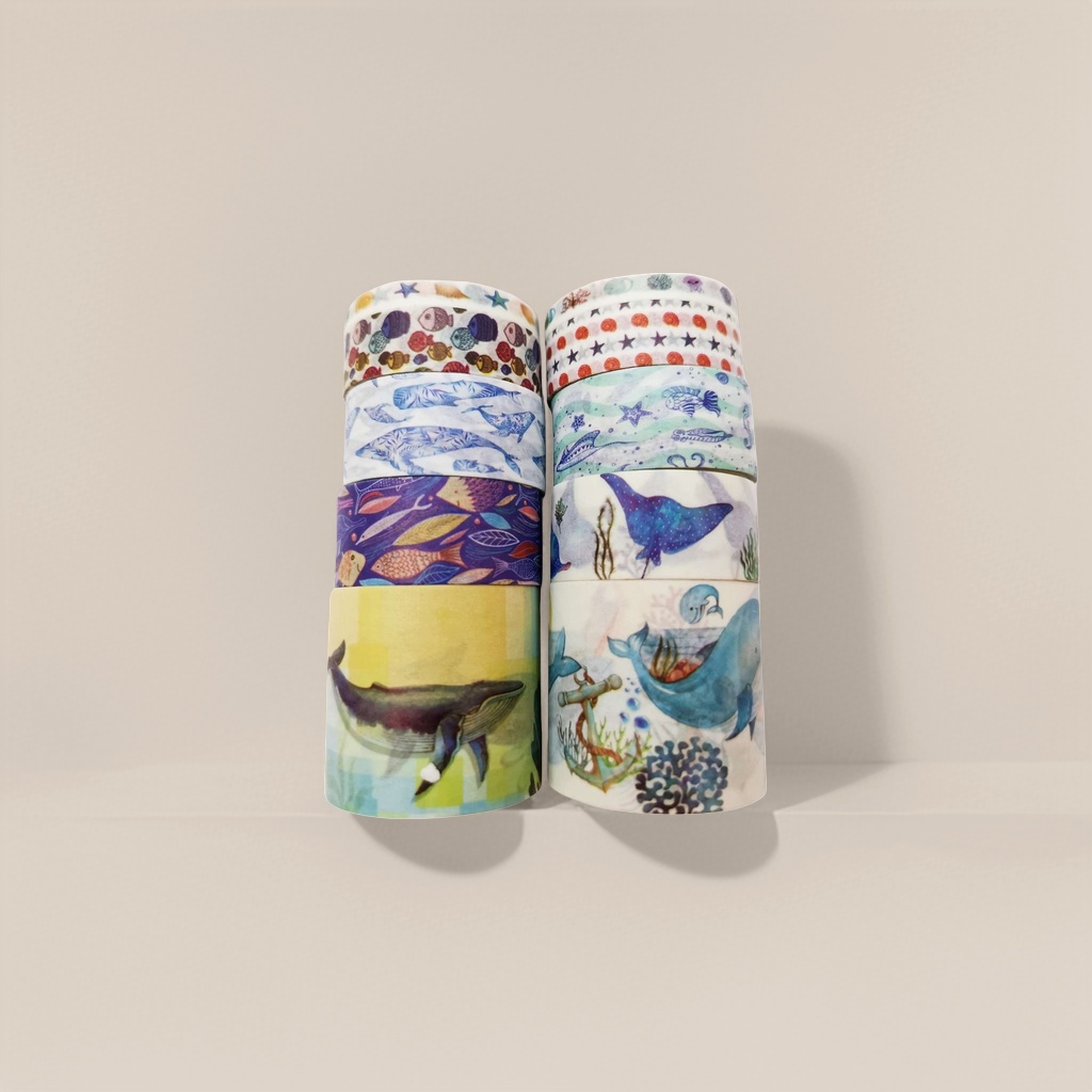 Ocean-themed tape roll, notebook, decorative sticker, creative storage stationery set details Picture