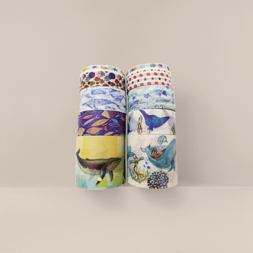 Ocean-themed tape roll, notebook, decorative sticker, creative storage stationery set