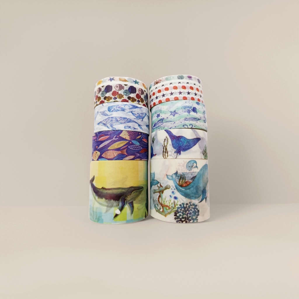 Ocean-themed tape roll, notebook, decorative sticker, creative storage stationery set Application Scenario