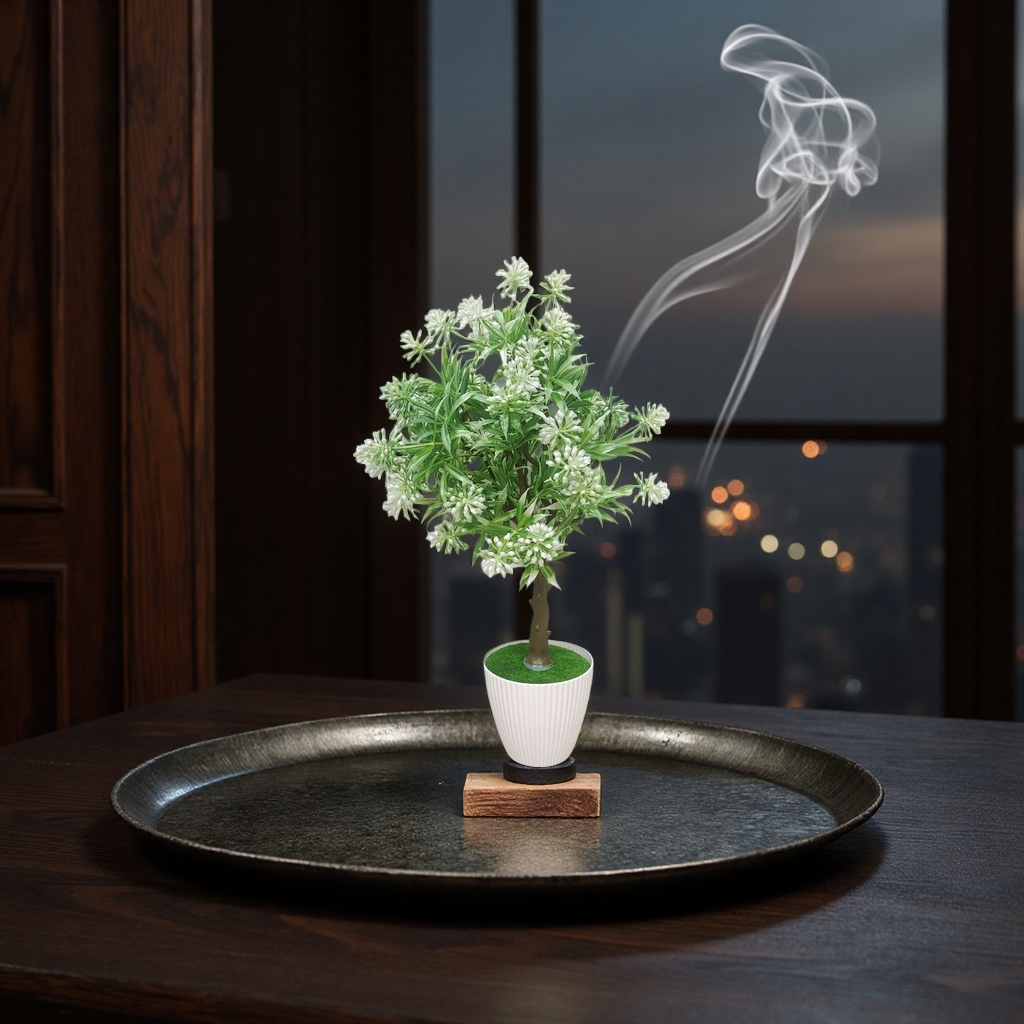 白色花盆配中绿叶白花仿真植物 室内装饰摆件