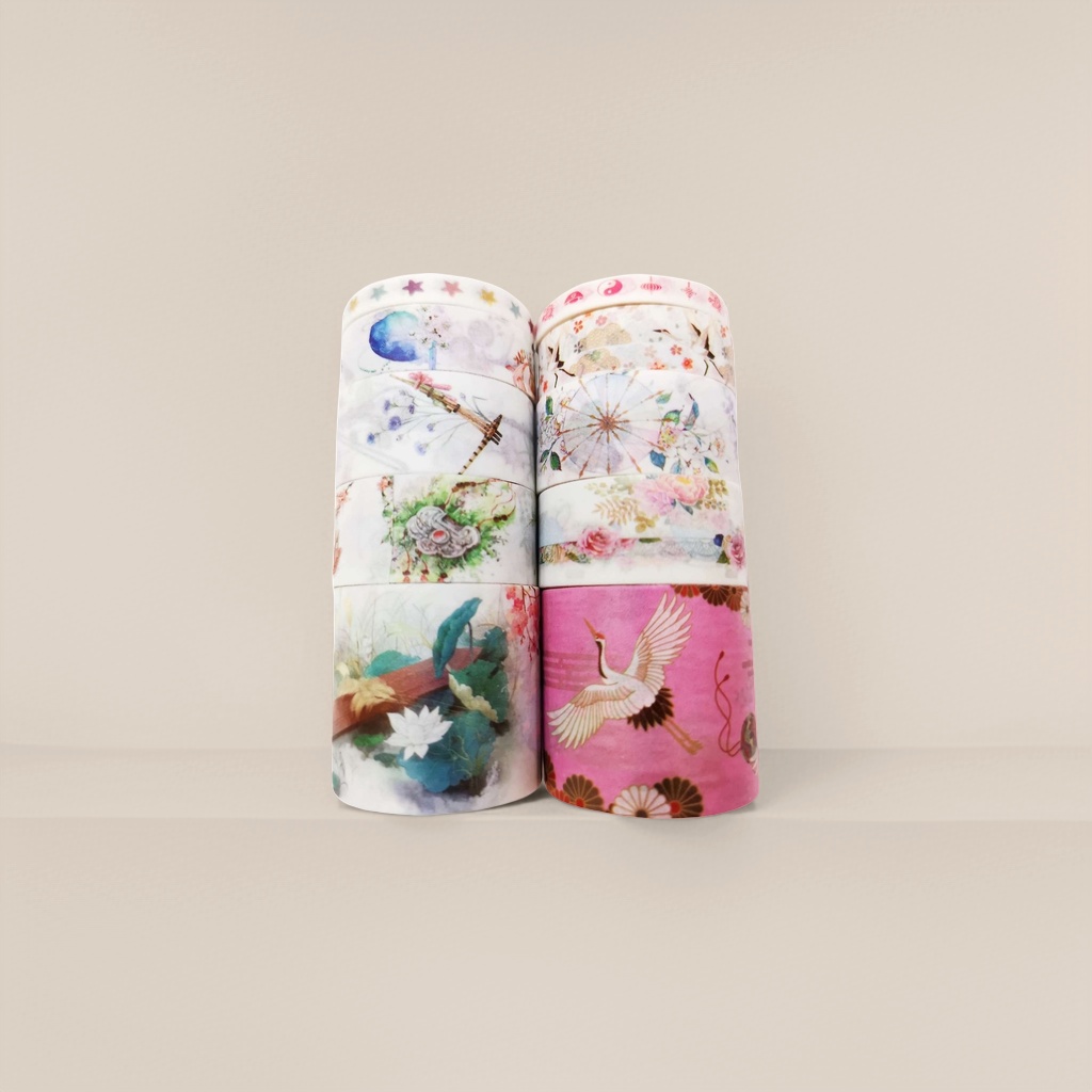 Stacked colored tape rolls made of PVC material, 2cm wide and 10m long, for DIY decoration by hand Application Scenario
