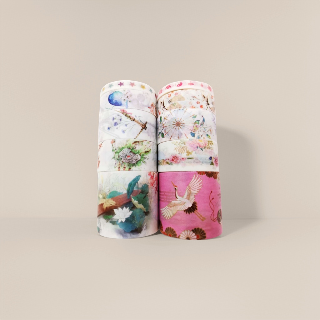 Stacked colored tape rolls made of PVC material, 2cm wide and 10m long, for DIY decoration by hand details Picture
