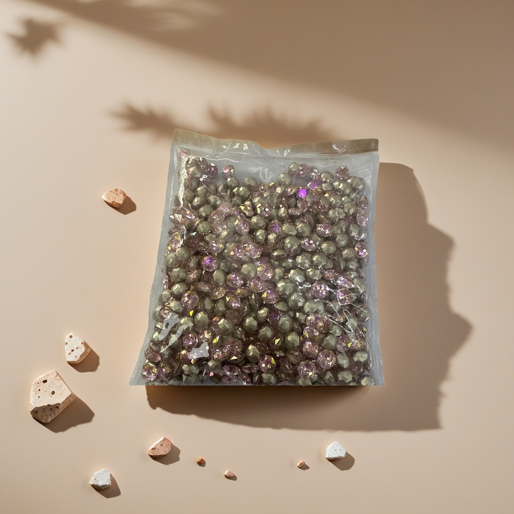 透明塑料袋装粉色多面水晶珠手工DIY饰品材料