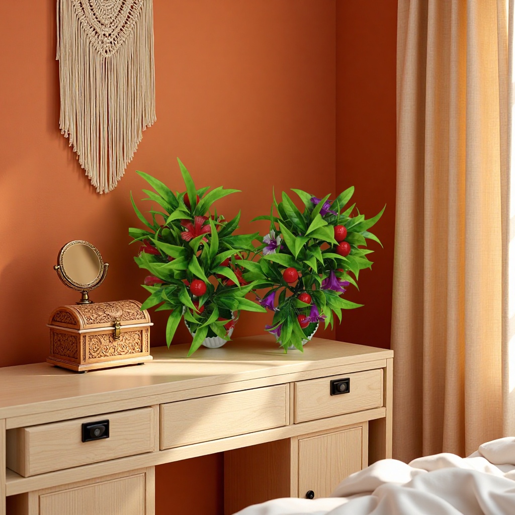 Green artificial plant potted plants for indoor decoration, living room and balcony ornaments, no need for watering