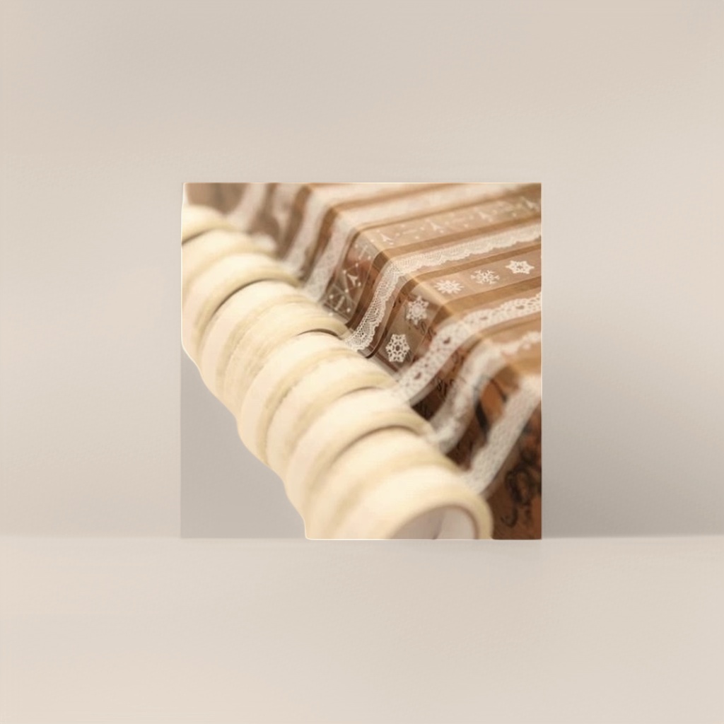 The off-white tape roll is set with packaging paper for hand-decorated sealing boxes