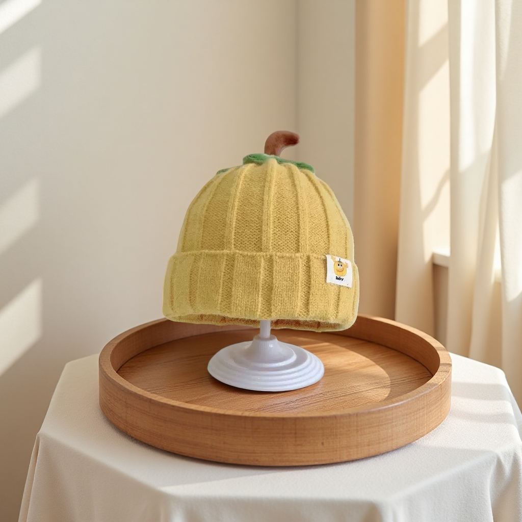 Yellow pumpkin-shaped knitted hat, warm woolen hat, cute cartoon hat for ladies in autumn and winter Application Scenario