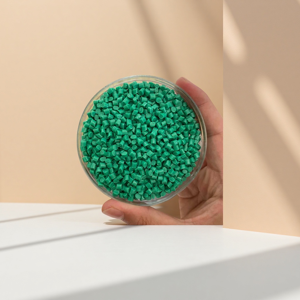 Green plastic pellets, environmentally friendly recycled materials, PPPE raw materials, industrial use, 25kg bags Specification image