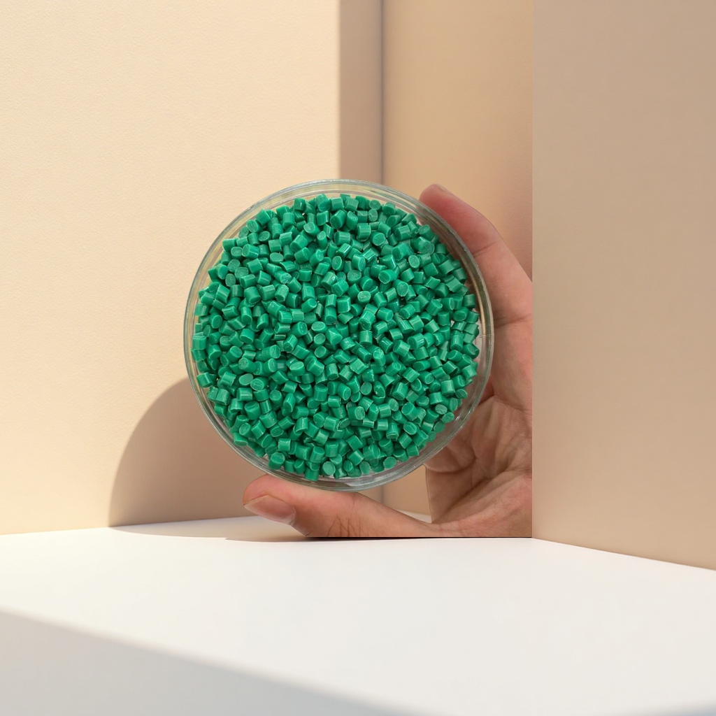 Green plastic pellets, environmentally friendly recycled materials, PPPE raw materials, industrial use, 25kg bags details Picture