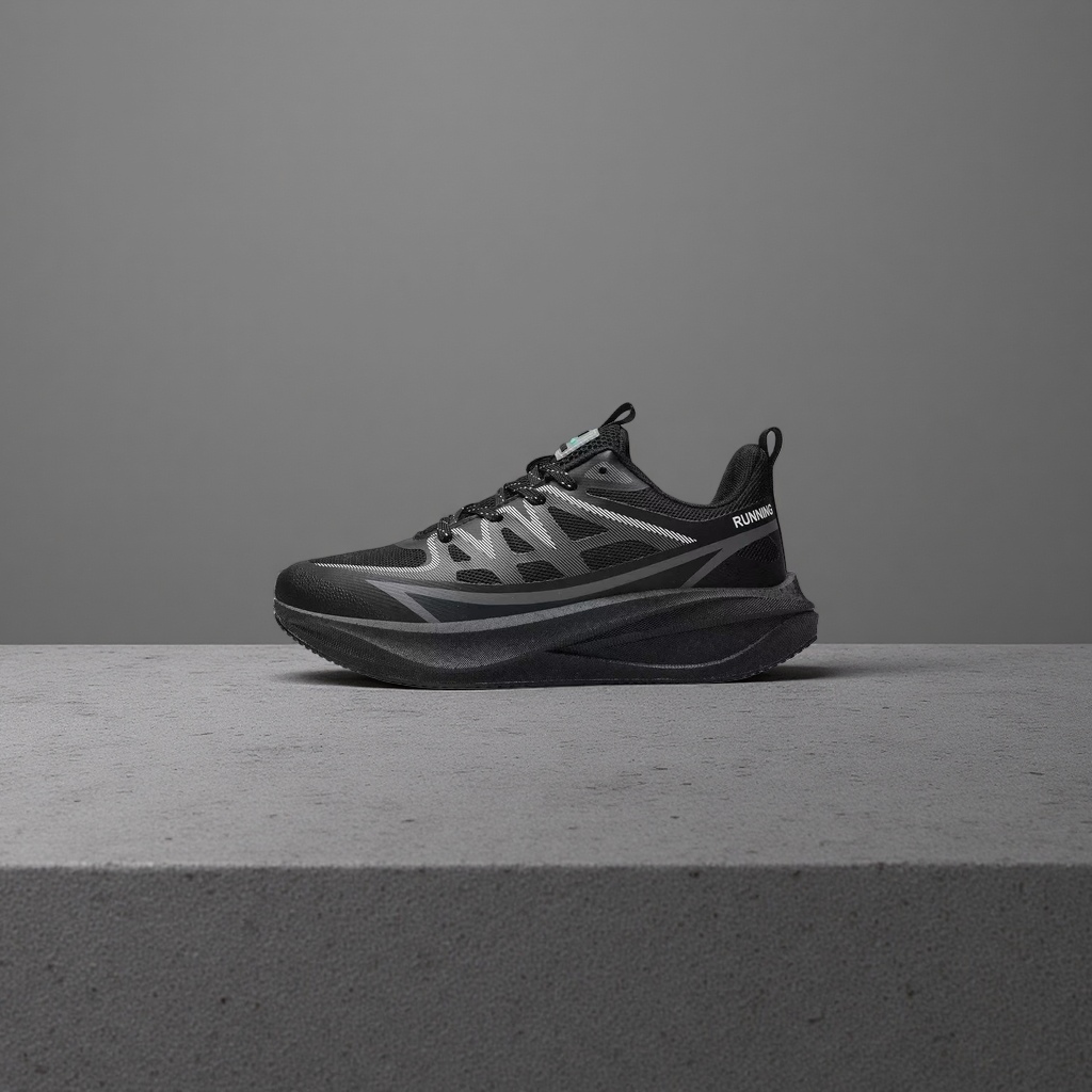Black lightweight cushioning running shoes for both men and women, suitable for both sports and casual wear details Picture