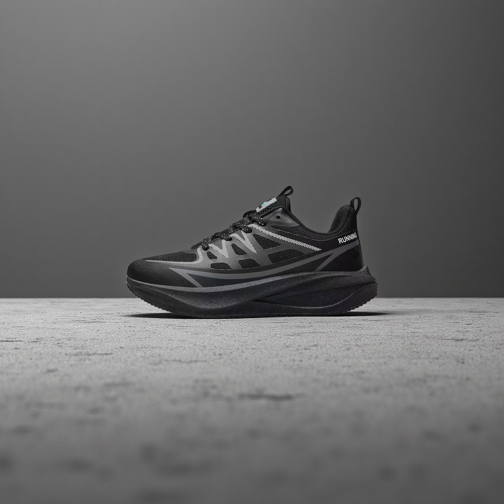Black lightweight cushioning running shoes for both men and women, suitable for both sports and casual wear Specification image