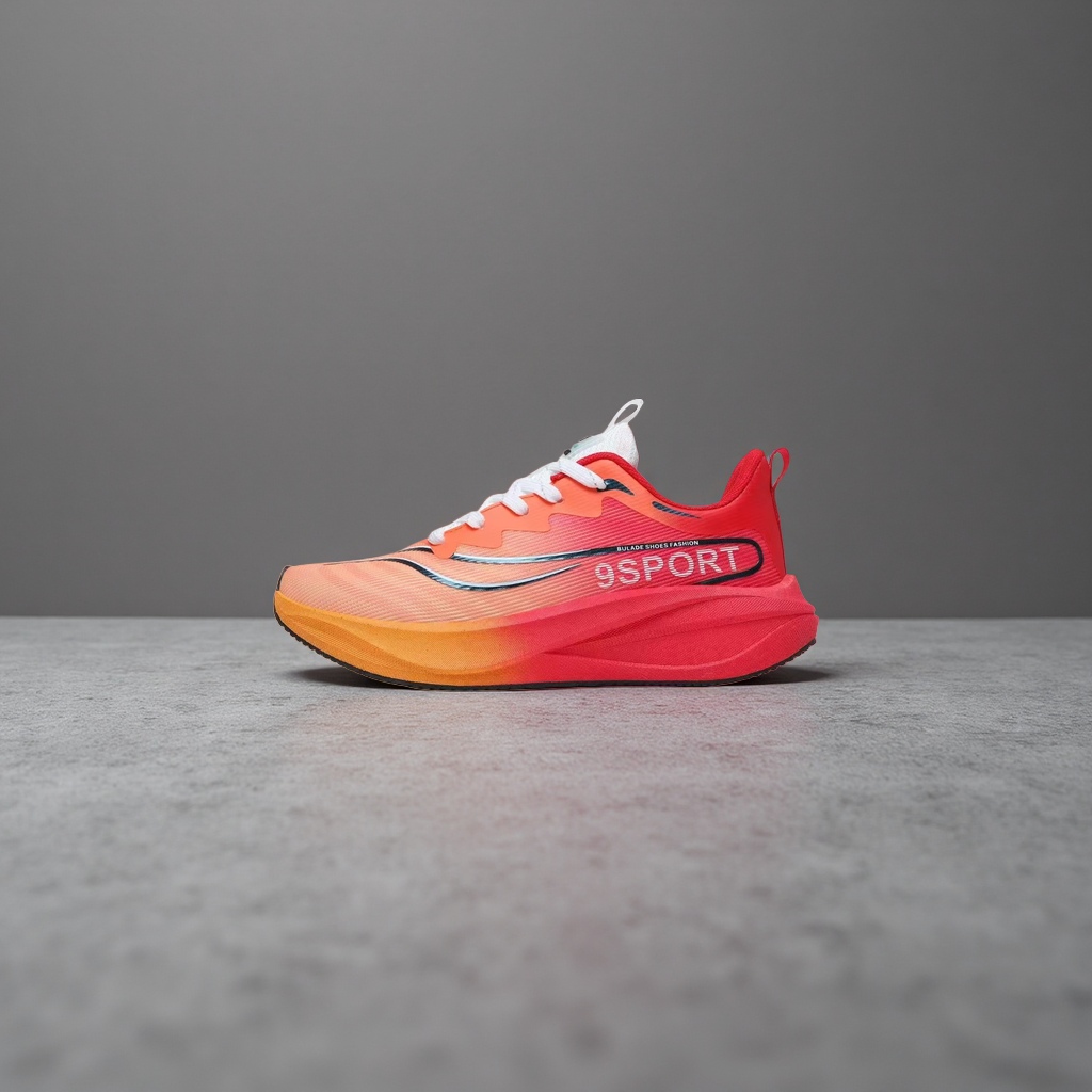 Orange-red gradient color sports shoes for both men and women, breathable and shock-absorbing running shoes details Picture