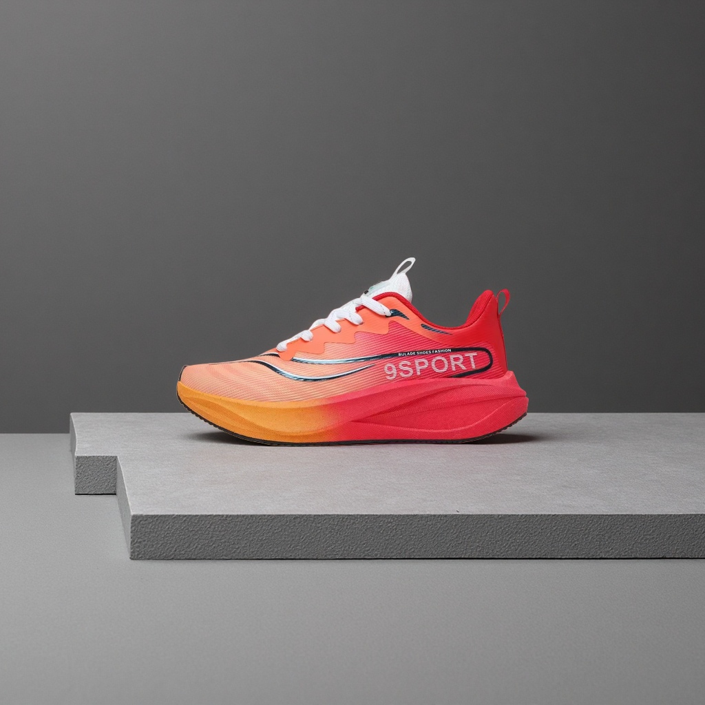 Orange-red gradient color sports shoes for both men and women, breathable and shock-absorbing running shoes Item Picture