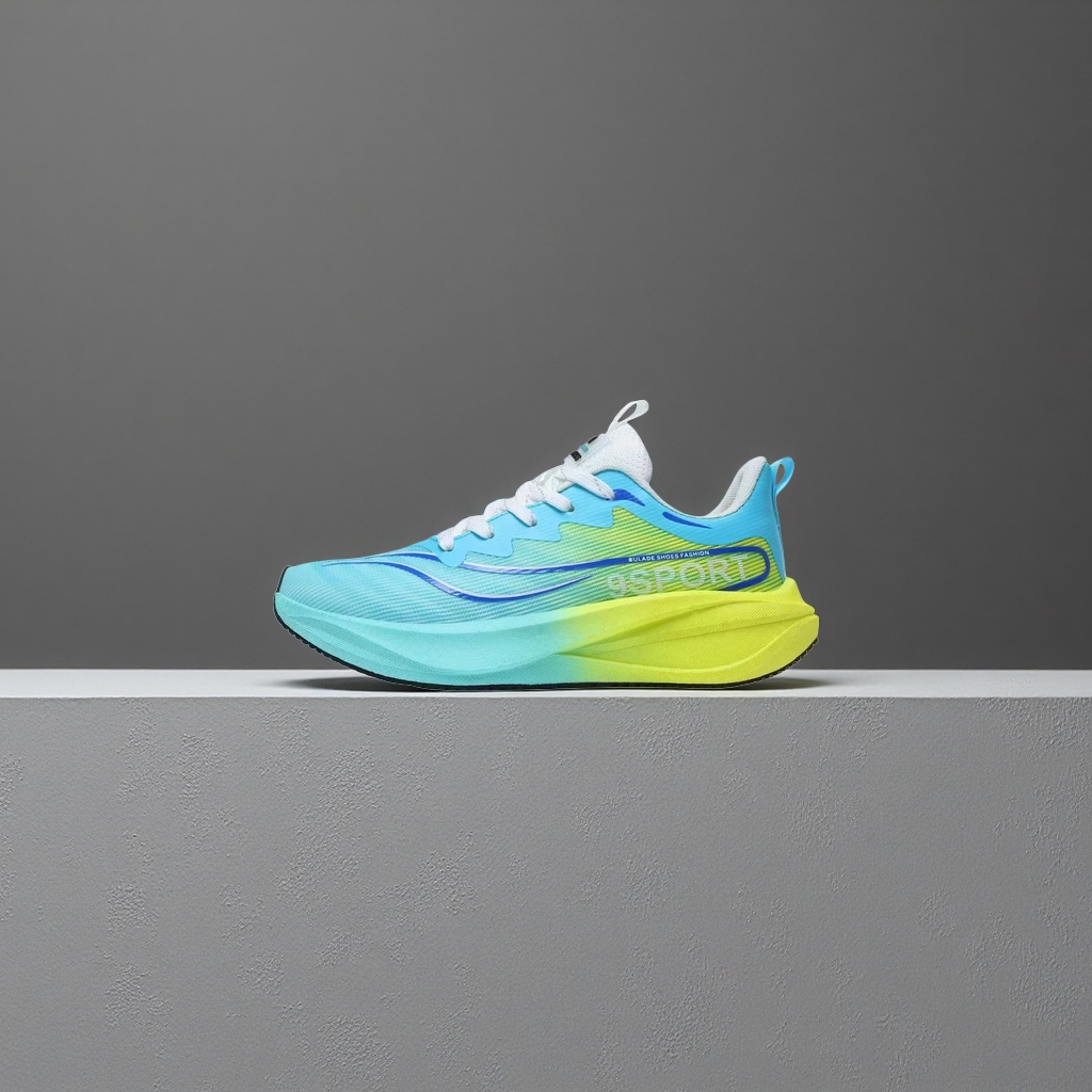 Blue, green and yellow gradient color sports shoes, unisex breathable and shock-absorbing running shoes Application Scenario