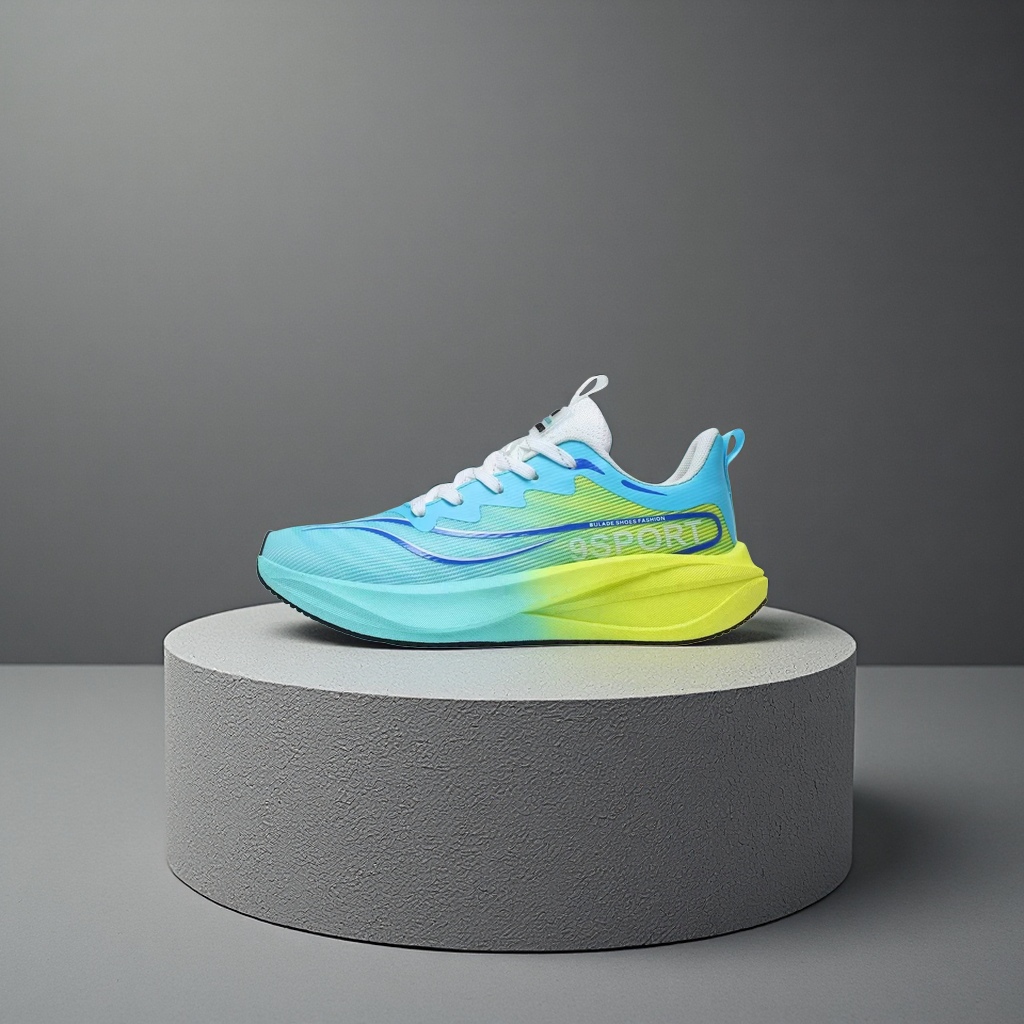 Blue, green and yellow gradient color sports shoes, unisex breathable and shock-absorbing running shoes Specification image