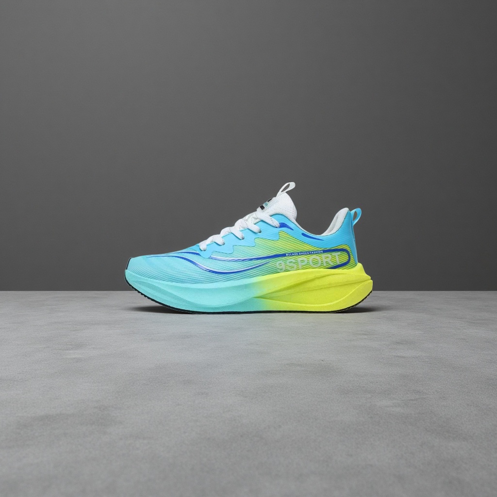 Blue, green and yellow gradient color sports shoes, unisex breathable and shock-absorbing running shoes Item Picture