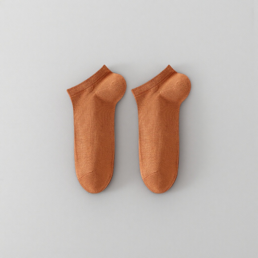Brown pure cotton short socks for both men and women, sweat-absorbing and breathable sports and casual wear details Picture