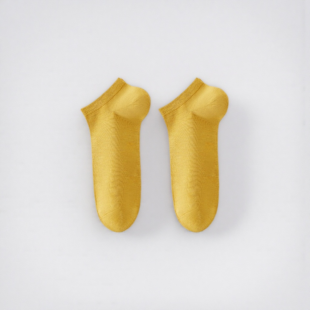 Yellow cotton ammonia short socks for both men and women, moisture-absorbing and quick-drying mid-calf sports socks details Picture