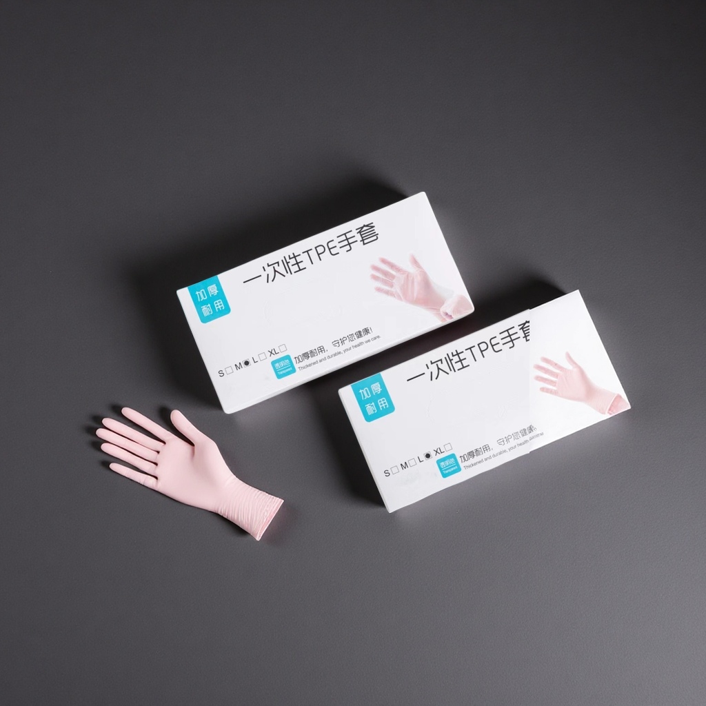 白色包装盒一次性TPE手套食品级防滑加厚无粉独立包装