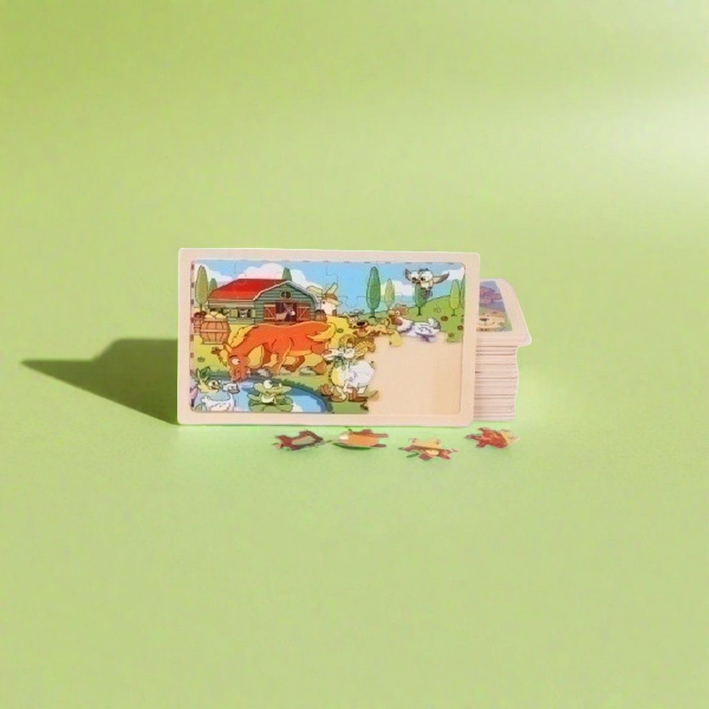 Colorful jigsaw puzzle board with farm animal patterns, a double-sided erasable early education and enlightenment toy Application Scenario