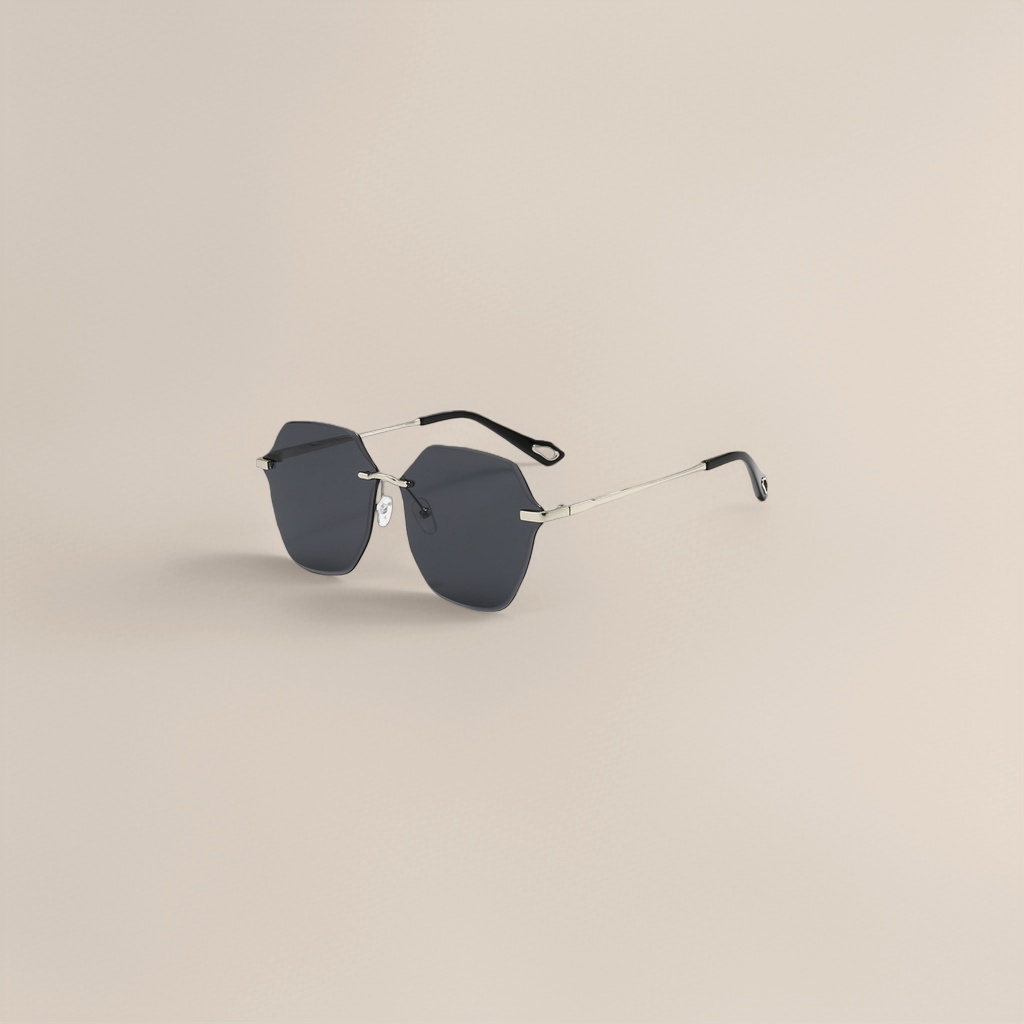 Silver and black polygonal sunglasses, fashionable UV-resistant polarized sunglasses details Picture