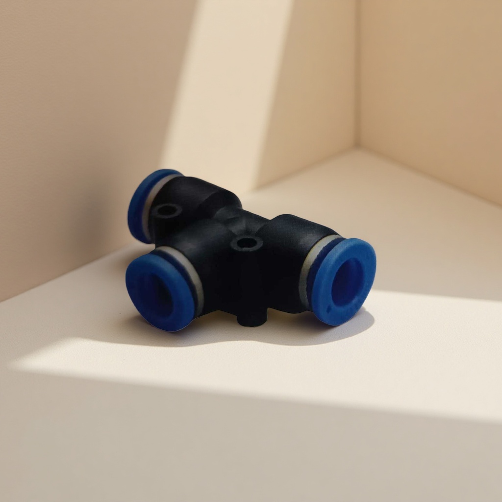 Black three-way joint with blue sealing ring PVC pipe fitting accessory details Picture