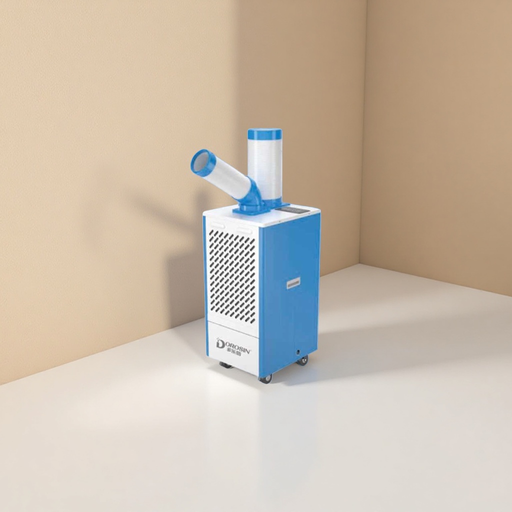 The blue and white mobile air conditioner is a household silent and energy-saving air cooler that can be used for both heating and cooling Application Scenario