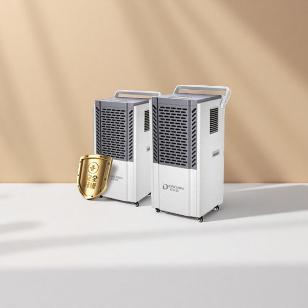 The DOROSIN white commercial dehumidifier with wheels and handles, 12L, is a powerful dehumidifier for industrial warehouses, ready for immediate use details Picture