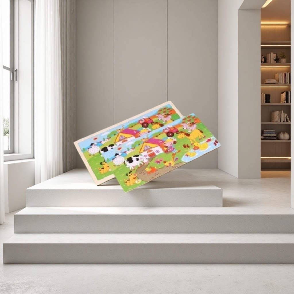 Colorful farm-themed jigsaw puzzle board with 36 large particles and safe rounded corners, a children's cognitive enlightenment toy