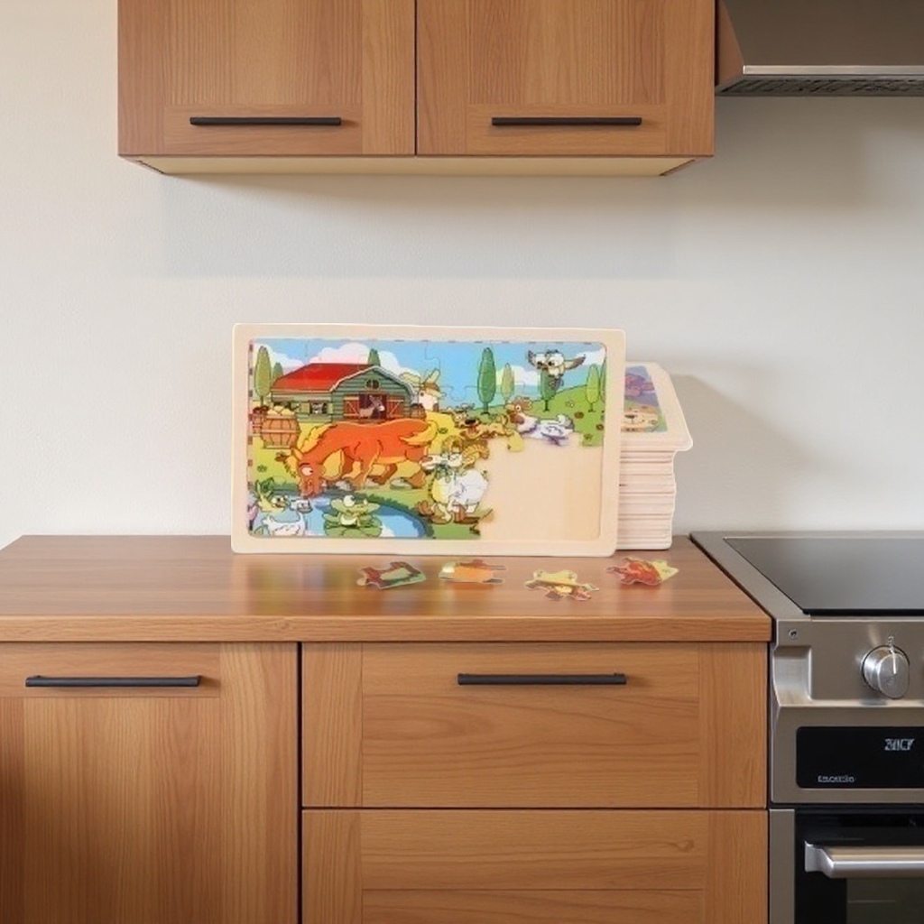 Colorful jigsaw puzzle board with farm animal patterns, eco-friendly ink, children's cognitive enlightenment toy Application Scenario