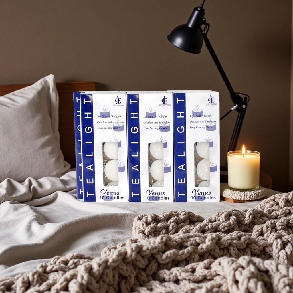 White candle scented home decoration, simple Nordic-style bedroom and living room ambient lighting