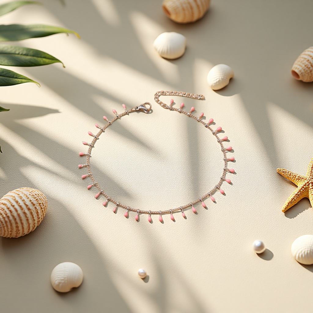 Stainless steel silver chain anklets with pink oil and water drop decorative fashionable accessories are popular in Europe and America Application Scenario