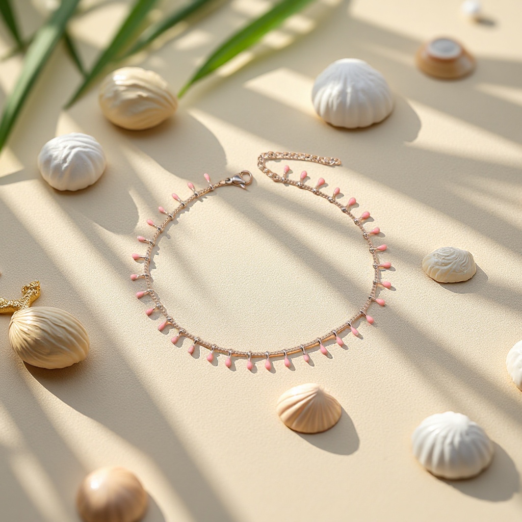 Stainless steel silver chain anklets with pink oil and water drop decorative fashionable accessories are popular in Europe and America Specification image