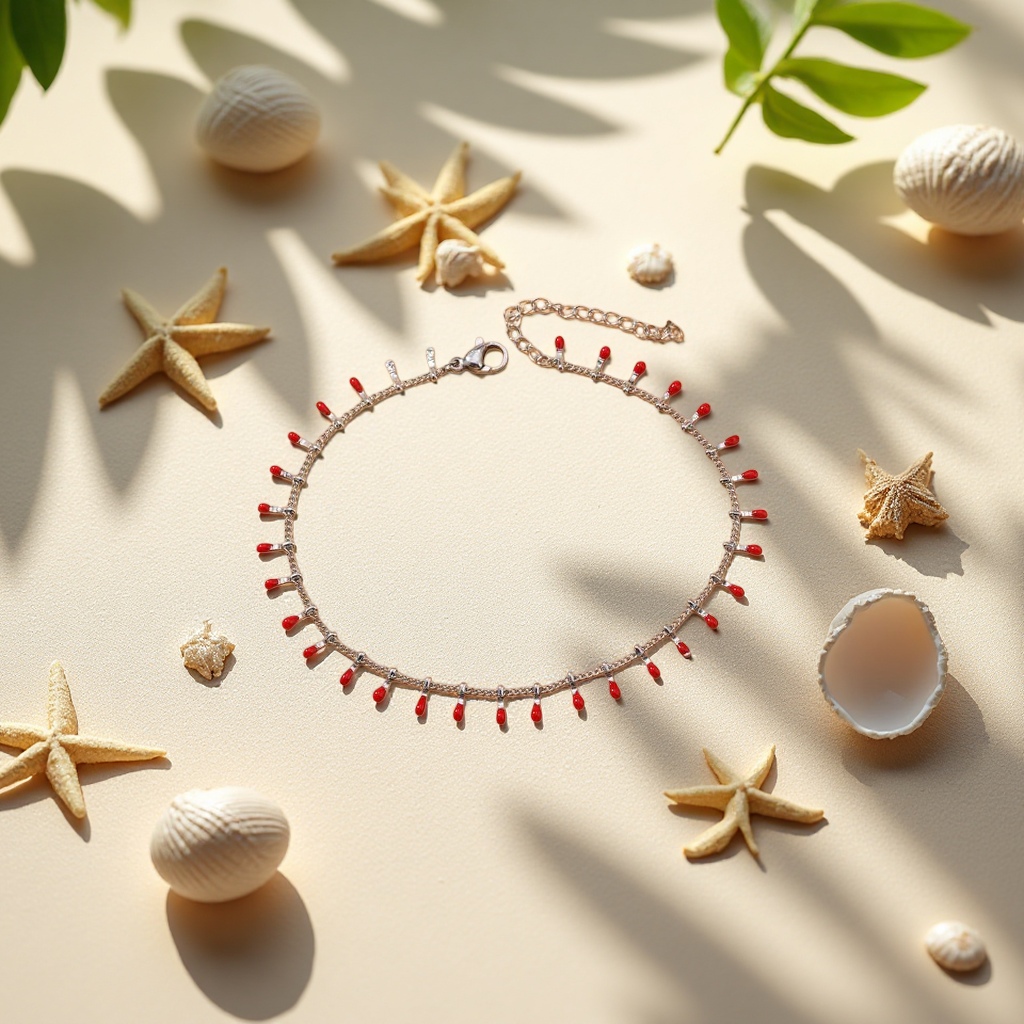 Stainless steel golden chain with red oil and water drop pendant anklets is a fashionable accessory in Europe and America details Picture