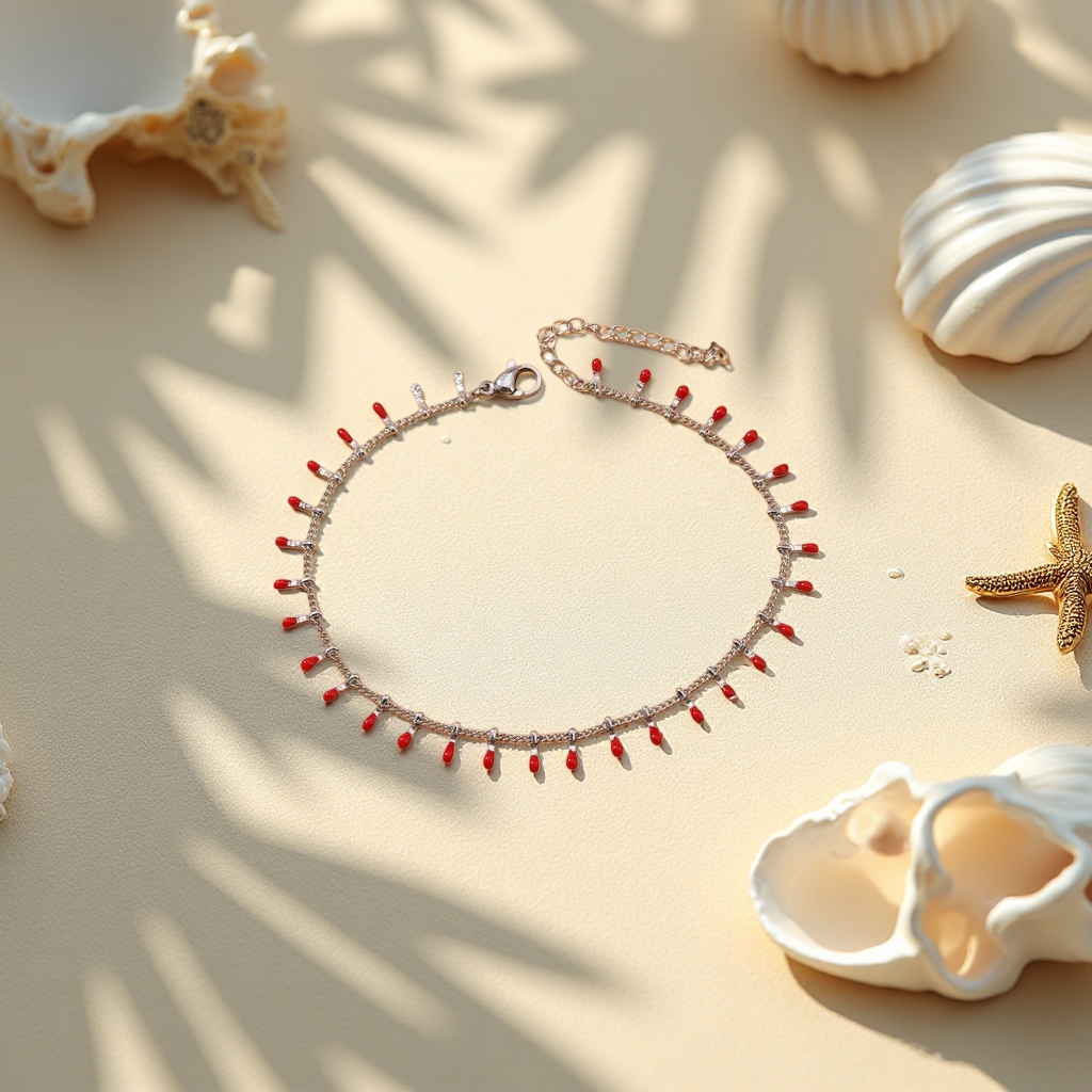 Stainless steel golden chain with red oil and water drop pendant anklets is a fashionable accessory in Europe and America Specification image