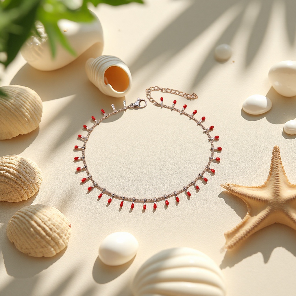 Stainless steel golden chain with red oil and water drop pendant anklets is a fashionable accessory in Europe and America Application Scenario