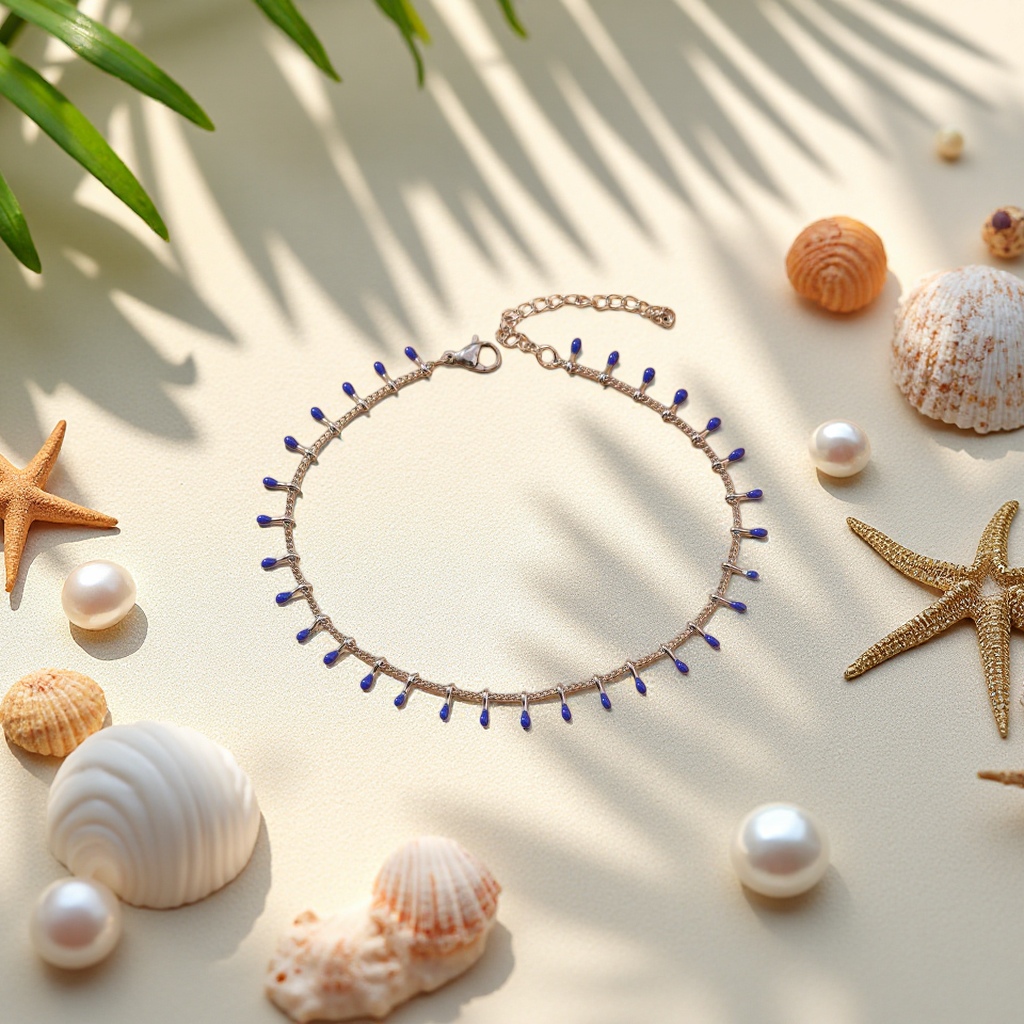 Stainless steel golden chain, blue oil and water drop pendant anklets, simple, fashionable and versatile anklets for women are popular in Europe and America details Picture