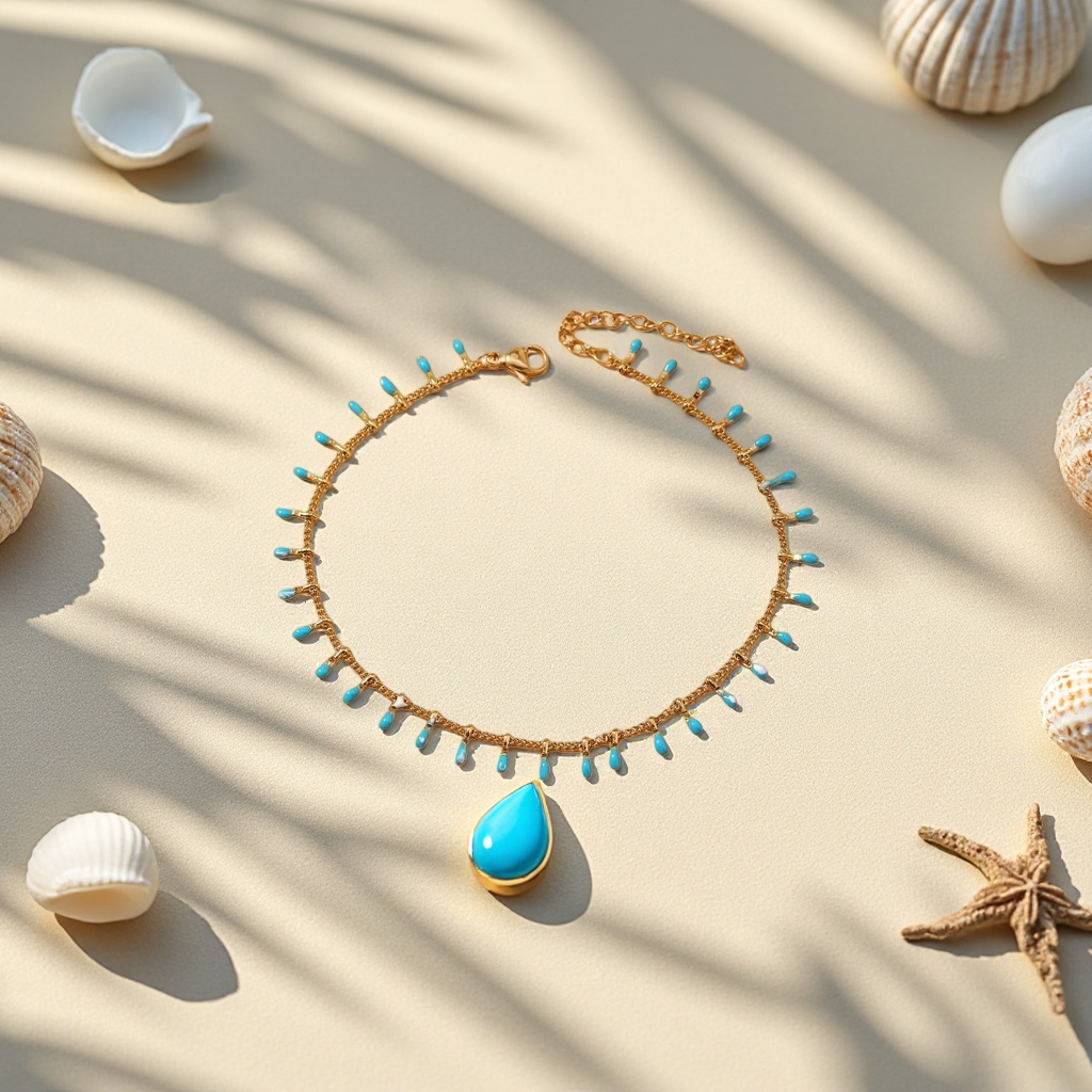 Stainless steel gold chain with blue oil and water droplet decorative ankle chain is a fashionable accessory in Europe and America Application Scenario