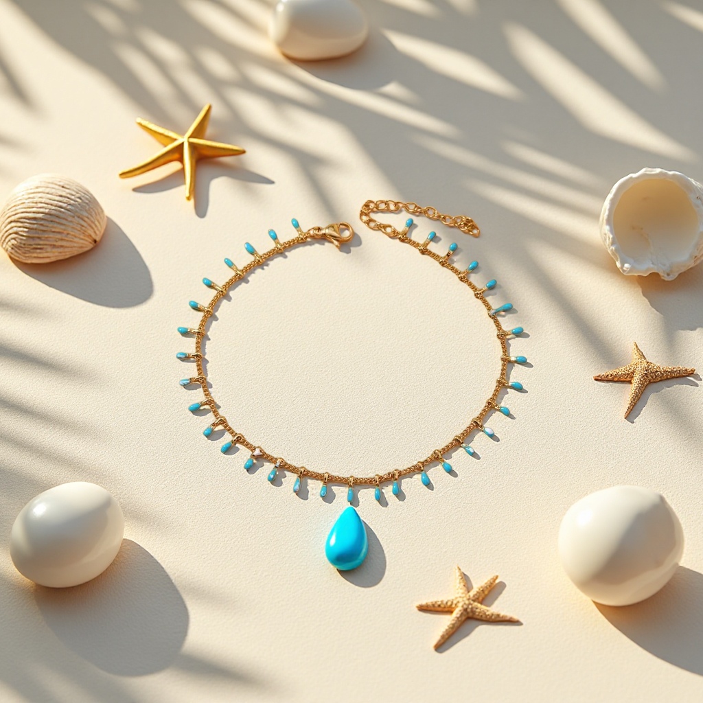 Stainless steel gold chain with blue oil and water droplet decorative ankle chain is a fashionable accessory in Europe and America details Picture