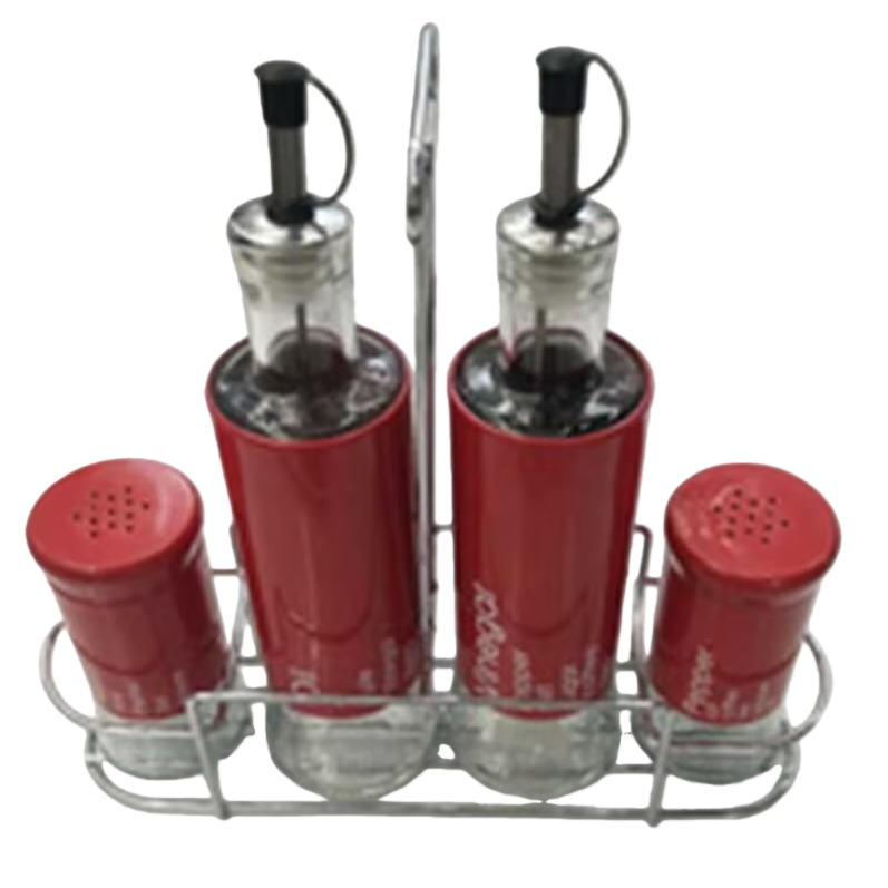Red glass seasoning bottle set, 4-piece kitchen oil, salt, sauce and vinegar bottle set, simple home style Item Picture