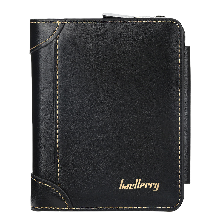 Black leather men's long wallet, genuine leather, simple business retro style Item Picture