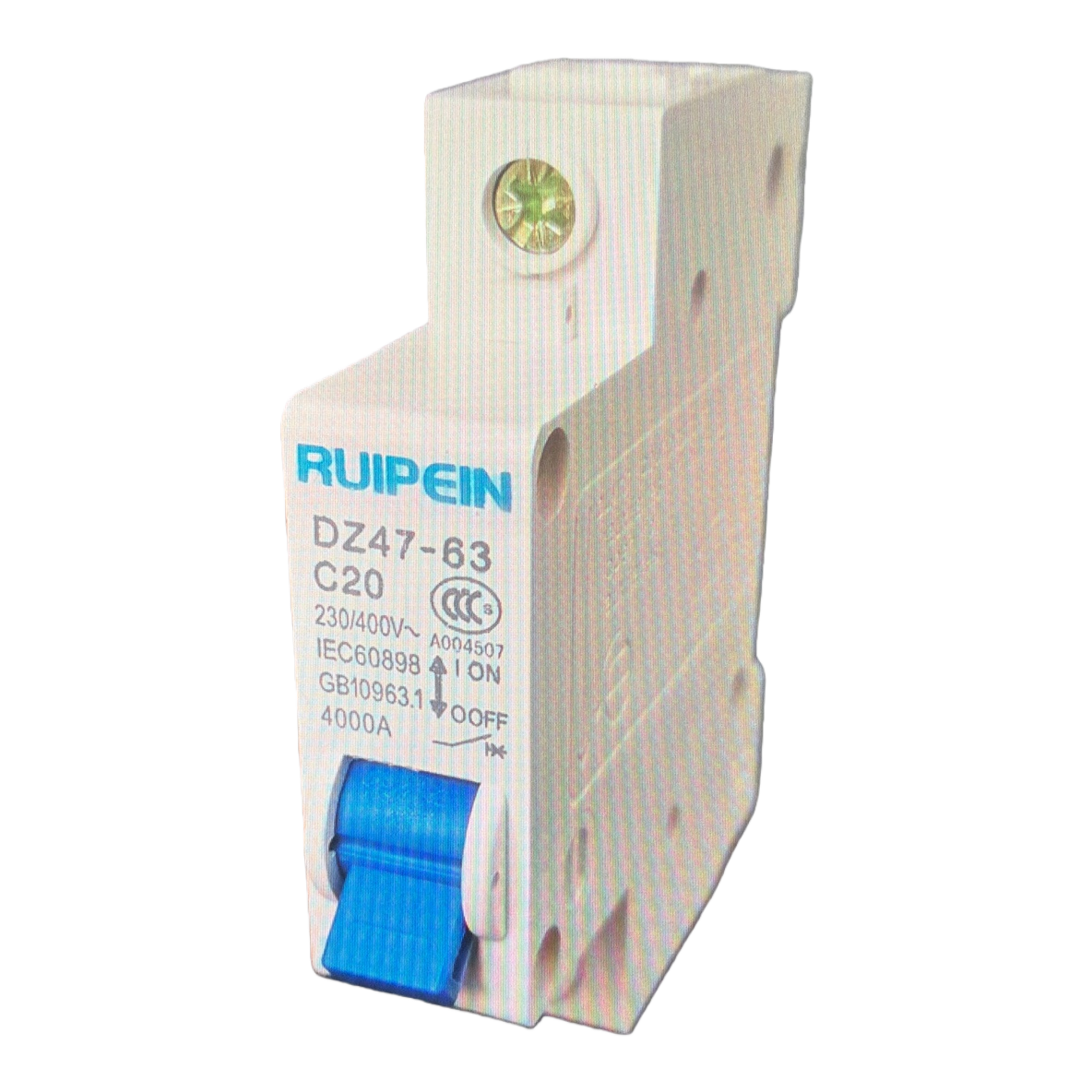 Household overload protection switch with white plastic housing circuit breaker and blue operating handle Item Picture